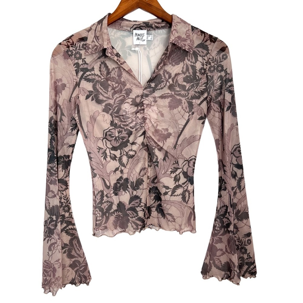 Princess Polly Carnival Long Sleeve Sheer Mesh Shirt